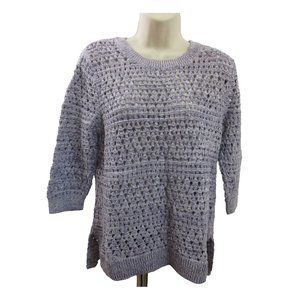 Croft & Barrow Pullover Sweater Sz XL Purple Open Knit 3/4 Sleeve 100% Cotton